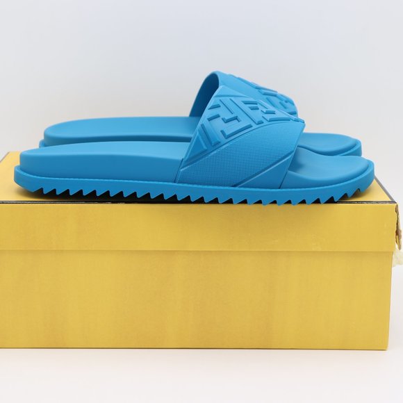 NIB FENDI Men's Blue FF Logo Slides Sandals - Picture 5 of 11